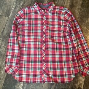 Hot Pink Plaid Talbots Women’s Long Sleeve Button Up Size XL 100% Cotton